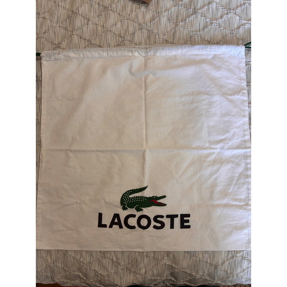Lacoste White Cotton Canvas Drawstring Dust Bag Logo Storage Accessory 21x22